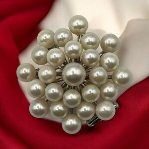 MCM Akoya Pearl Cluster Starburst Snowflake Sterling Silver Pendant Brooch Pin